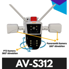 3 Lensli Wifi ip PTZ 12mp Güvenlik Kamerası Gece Görüşlü AVENİR AV-S312 